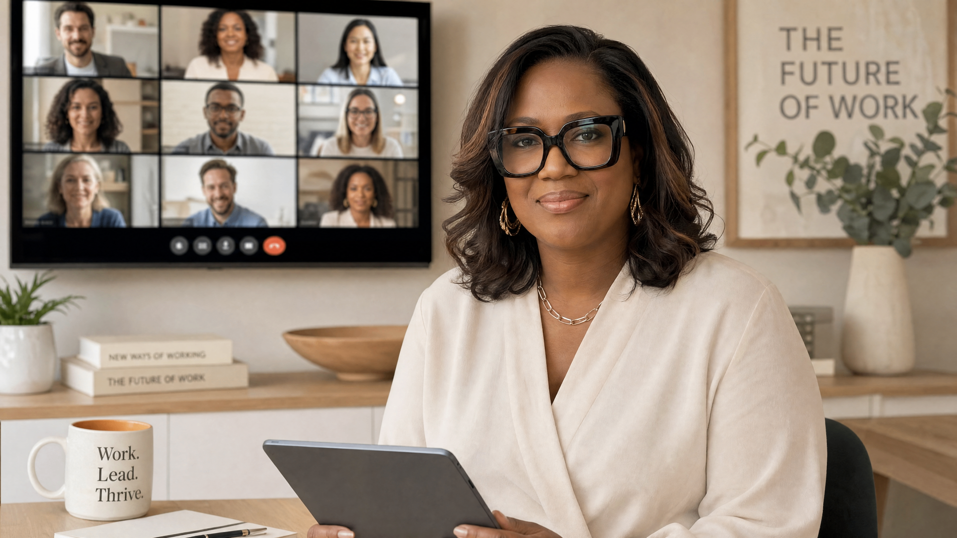 Professional woman leading a team video call